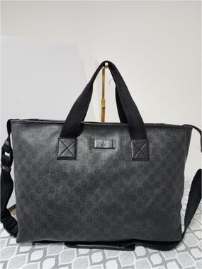 Authentic GUCCI GG Coated Canvas Large Messenger Bag Black/Grey